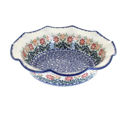 Blue Rose Polish Pottery Garden Bouquet Large Scallop Bowl