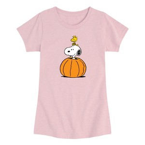 Girls' - Peanuts - Snoopy Woodstock Pumpkin Short Sleeve Graphic T-Shirt - 1 of 3