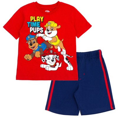 Paw Patrol Chase Marshall Rubble Toddler Boys T-Shirt and Mesh Shorts Outfit Set Play Time Pups / Red 3T