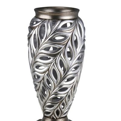 Gulches 15.75" Tall "Kiara" Polyresin Decorative Vase - Silver Peacock Feathers Design