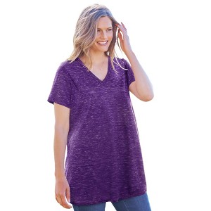 Woman Within Plus Size Marled V-Neck Tunic - 1 of 4