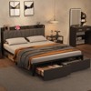 Queen Size Bed Frame with Storage Headboard, Industrial Queen Platform Bed with 2 Large Drawers and Charging Station, No Box Spring Needed Noise Free - 2 of 4