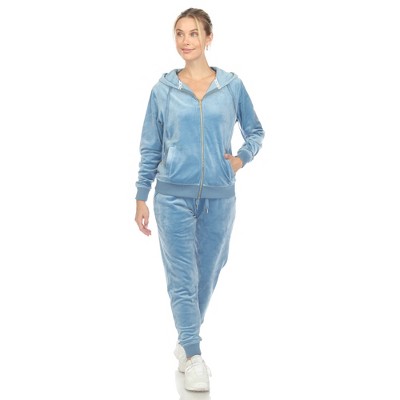 Women's 2-Piece Velour Tracksuit Set Light Blue M -White Mark