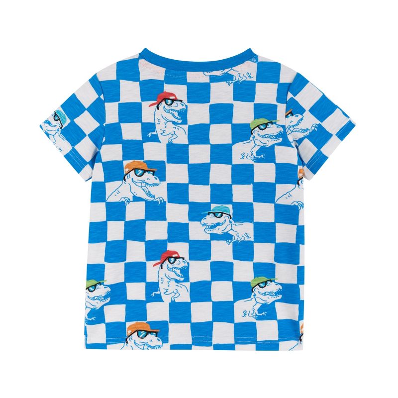 Andy & Evan  Toddler Blue Check Dino Printed Tee, 2 of 4