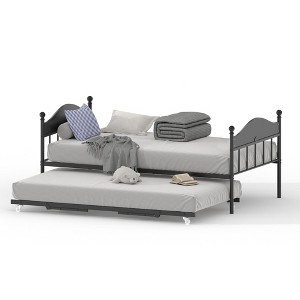 Daybed with Trundle,Metal Twin Size Day Bed,Sofa Bed Frame with Foldable Trundle Bed,Heavy Duty Steel Slats Platform for Living Room,Bedroom - 1 of 4