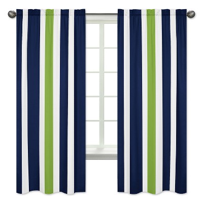 Sweet Jojo Designs Navy Blue & Lime Green Stripe Window Panels - Navy