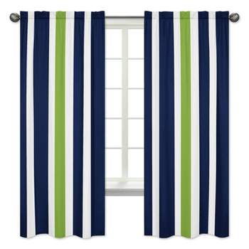 Sweet Jojo Designs Navy Blue & Lime Green Stripe Window Panels - Navy - 2 Each