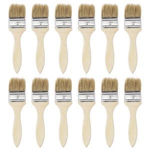 Unique Bargains Bristle Wall Treatment Tool Paint Brush with Wooden Handle 12 Pcs - 1 of 4