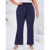 Womens Plus Size Flare Pants with Belt Fashion Outfits Pockets Spring Fall Pants Slim Business Casual Work Pants Navy Blue 3XL - 2 of 4