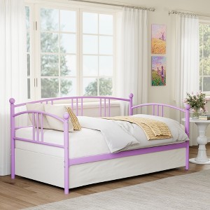 COZONY Twin Daybed with Trundle  Metal Bed Frame with Six-Wheel Pull-Out Roller Heavy-Duty Steel Slats, No Spring Mattress, for Living Room - 1 of 4