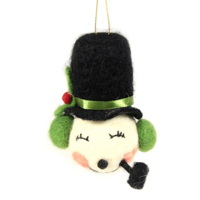 Holiday Ornament 4.25" Holly Jolly Felt Snowman Frosty Felt Folksy Retro  -  Tree Ornaments