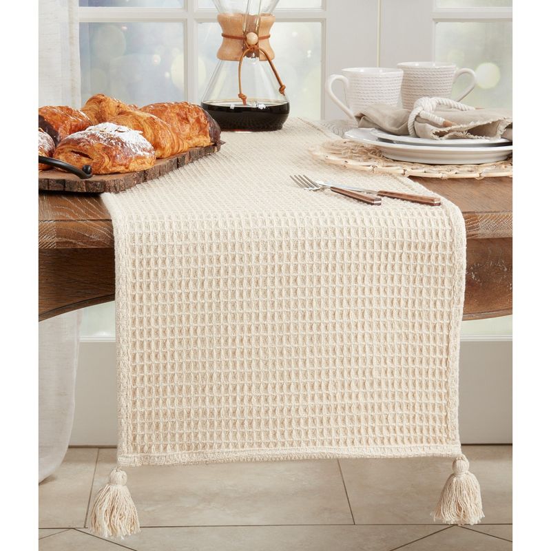 Saro Lifestyle Cotton Table Runner With Waffle Weave Design, Beige, 16" x 72", 3 of 4