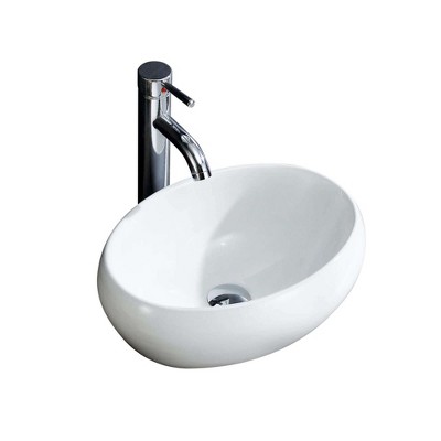 White Ceramic Oval Vessel Bathroom Sink