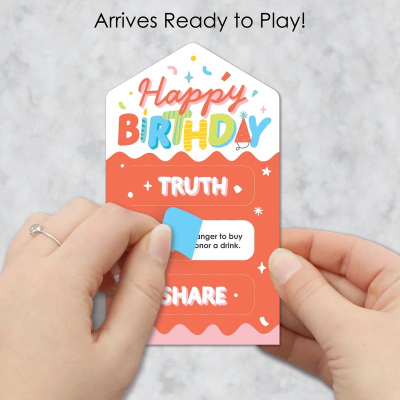 Big Dot of Happiness Party Time - Happy Birthday Party Game Pickle Cards - Truth, Dare, Share Pull Tabs - Set of 12, 4 of 9