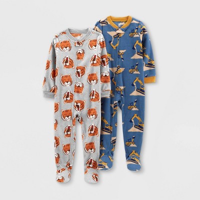 Baby Boys' Construction Tiger Fleece Footed Pajama - Just One You® made by carter's Gray/Blue 9M