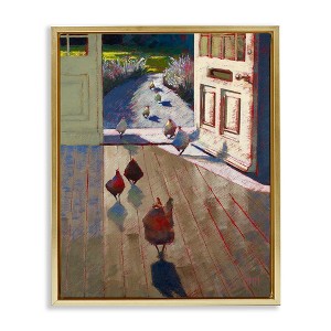 Stupell Industries Chickens Strolling Through Farmhouse Doorway Contemporary Strokes Floating Frame Canvas Art - 1 of 4