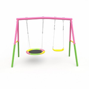 KWPZQEB 72" H Swing Set, Flying Saucer Swing Set with Heavy Duty A-Frame Metal Swing Stand, 1 Saucer Swing Seat & 1 Belt Swings Seat for Kids, 330lbs - 1 of 4