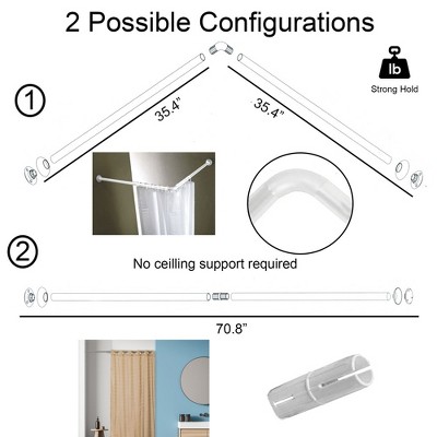 White L-Shaped Wall Mounted Corner Shower Curtain Rod