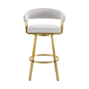 HomeRoots 30" Silver and Gold Fabric and Stainless Steel Low Back Bar Height Swivel Bar Chair - 1 of 4