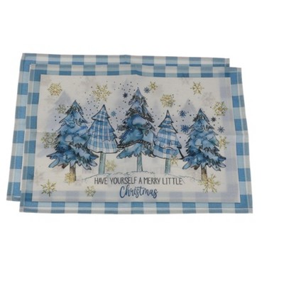 Unique Bargains Christmas Place Mats Flax Light Blue White 11.8"x17.7" 2 Pcs