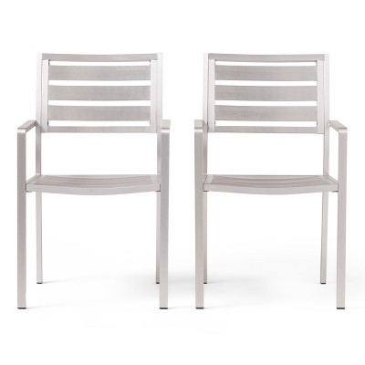 NicBex Outdoor Aluminum Dining Chairs Set of 2 Modern Wood Frame Side Chairs Patio Furniture,Beige