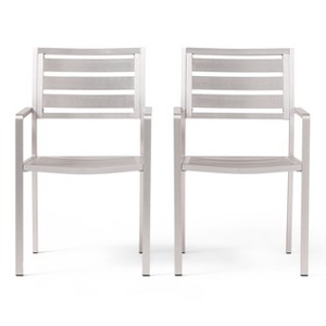 NicBex Outdoor Aluminum Dining Chairs Set of 2 Modern Wood Frame Side Chairs Patio Furniture,Beige - 1 of 4