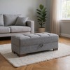 HomeRoots 52" Gray and Brown Chenille Storage Ottoman - 2 of 4