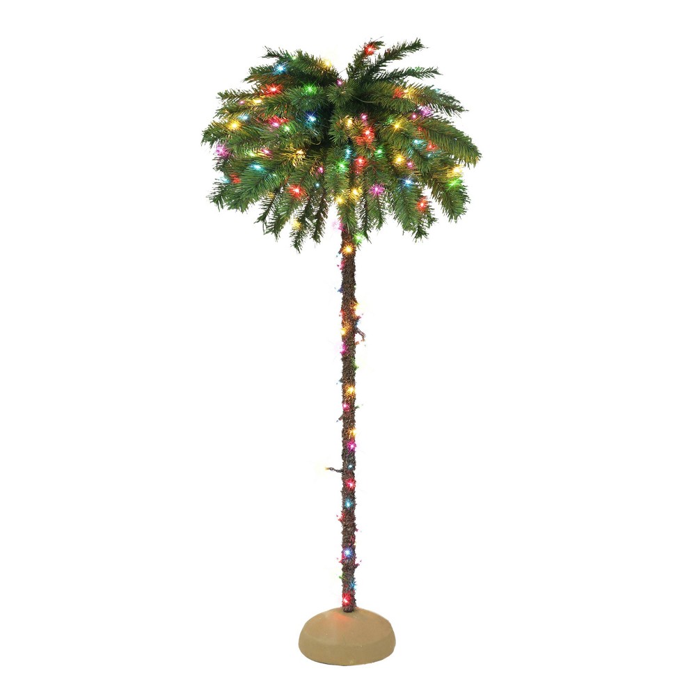 Photos - Garden & Outdoor Decoration Puleo 6' Pre-Lit Artificial Palm Tree Multicolor Lights 
