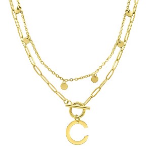 Adornia Tarnish Resistant 14k Gold Plated Confetti And Paperclip Layered Initial Toggle Necklace - 1 of 3
