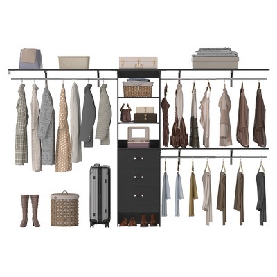 Aheaplus 120'' Adjustable Closet Organizer, Large Closet System with Storage Drawers and Hanging Rods