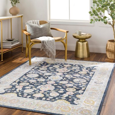 Ink Blue Traditional Washable Wool Runner Rug 2'7" x 7'3"