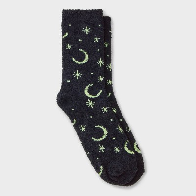 Women's Glow - in - the - Dark Moon and Stars Halloween Cozy Crew Socks - Hyde and EEK! Boutique™ Black 4 - 10