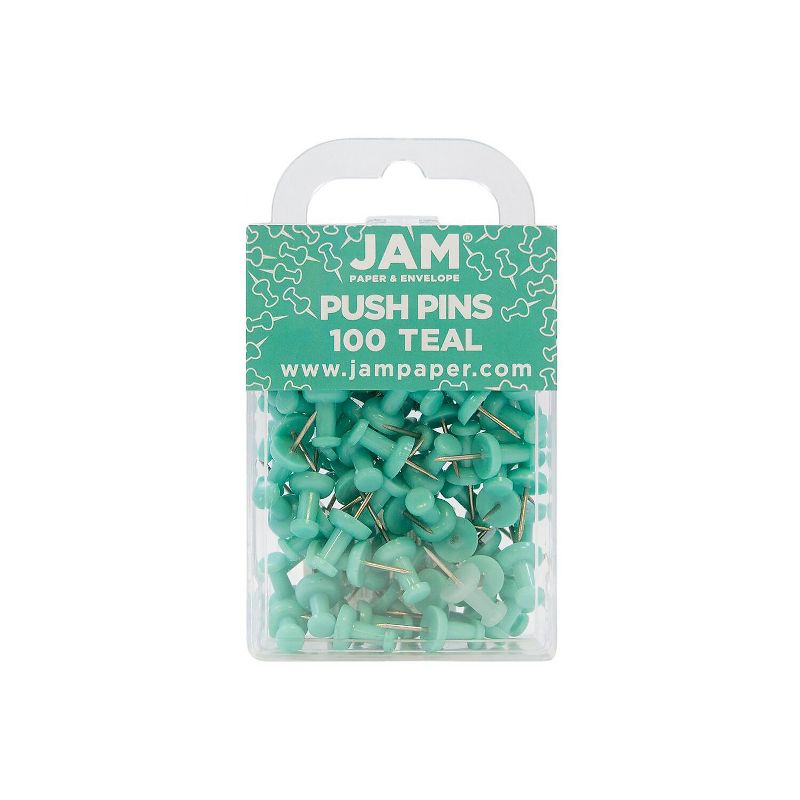 JAM Paper Colored Pushpins Teal Push Pins 2 Packs of 100 22432067A, 1 of 5