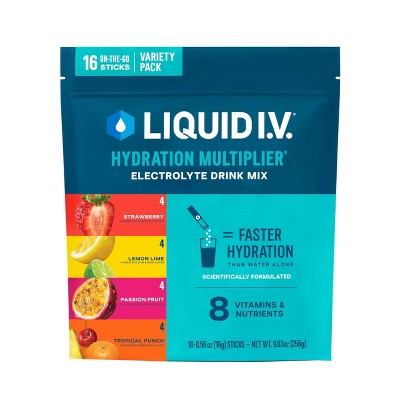 Liquid I.v. Hydration Multiplier - Variety Pack - Lemon Lime, Passion Fruit, Strawberry, Tropical Punch, 1 Pack (16 Servings)