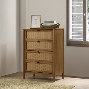 Roundhill Furniture Vichy Wood and Rattan 4-Drawer Chest - 1 of 4