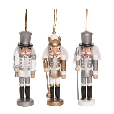 Transpac Wooden Glam Nutcracker Ornament Set of 3 Christmas Home Decorations