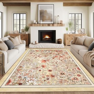 Acekool Modern Floral Area Rug Washable Non-Slip Foldable Soft Faux Wool for Living Room Bedroom Kitchen - 1 of 4