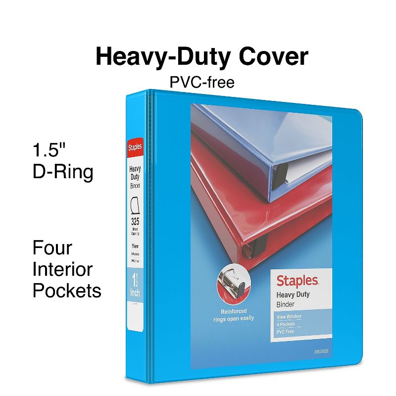 1-1/2" Staples Heavy-Duty View Binder with D-Rings Light Blue 56286-CC/26335, 2 of 9