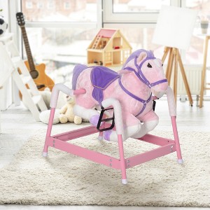 Whisen Kids’ Plush Ride-On Rocking Horse with Neighing Sounds, Handles, Saddle, Stirrups, Rocker Horse Toy Gift for 3-8 Years Old - Pink - 1 of 4