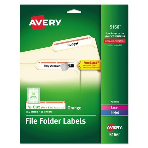 Avery Laser Inkjet Permanent Adhesive Filing Labels Orange 750