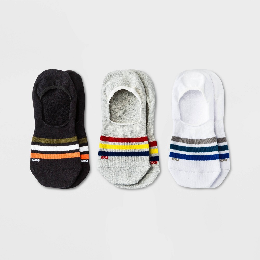 A BOX  OF 10 Pair of Thieves Men's 3pk Cushion No Show Socks - Dark Gray/White/Heather Gray Color Stripe 6-12