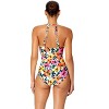 Women's Gradient Floral High Neck With Ruffled Straps One Piece Swimsuit - 2 of 4