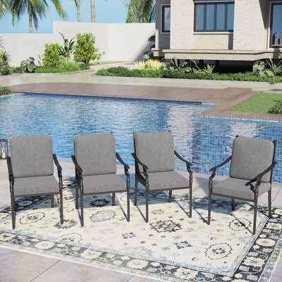 Captiva Designs Outdoor Patio Dining Steel Arm Chairs with Thick Seat and Back Cushions
