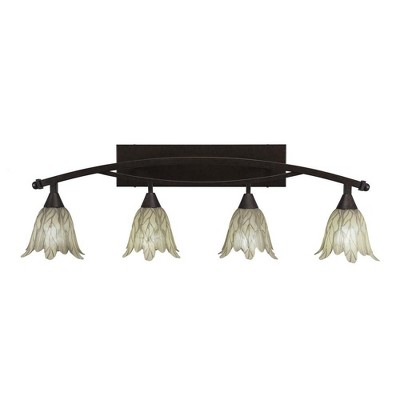 Toltec Lighting Bow 4 - Light Vanity in  Bronze with 7" Vanilla Leaf Shade