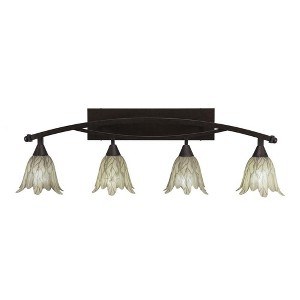 Toltec Lighting Bow 4 - Light Vanity in  Bronze with 7" Vanilla Leaf Shade - 1 of 1