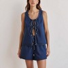 Knit & Lounge Women’s Sleeveless Denim Vest Tie Front Open Design Scoop Neck Relaxed Fit - 2 of 4