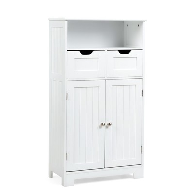 Tangkula Wooden Floor Storage Cabinet For Livingroom Bathroom Office w/Open Shelf, 2 Doors and 2 Drawers