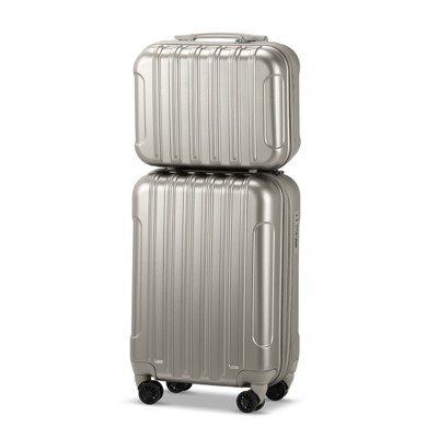 Karl Home 2 Piece Luggage Set, 20  inch CarryOn Expandble Luggage Hardside Lightweight Suitcase, 14  inch Mini Cosmetic Cases Grey