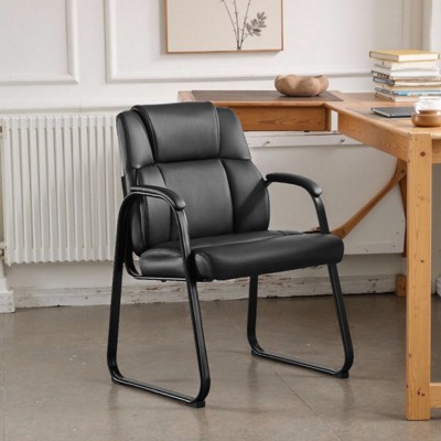 FURNIinspire Task And Office Chairs Waiting Room Chairs, Guest Chair Armchair, Tall PU Leather Home Office Chair, 2 Pack, Black, 20.5"*24.5"*35"