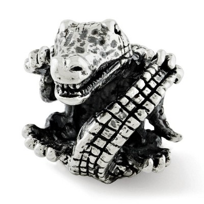 Black Bow Jewelry 3D Alligator Bead Charm in Antiqued Sterling Silver